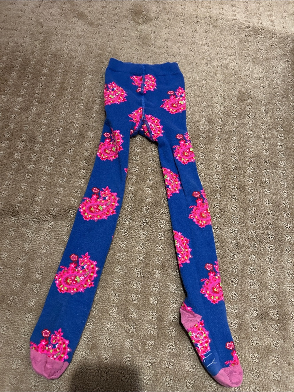 Oilily Bright Blue Tights with Pink Floral Medallions